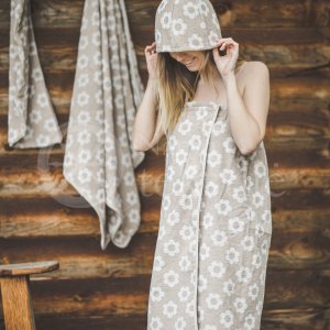 Half-linen women's sauna apron (Gėlės)